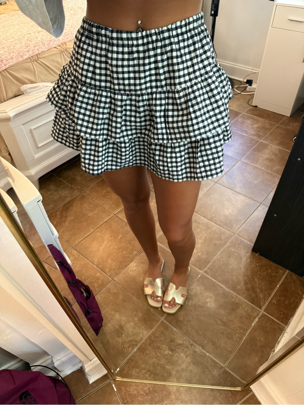wild fable Black & White Gingham Tiered Ruffle Mini Skirt